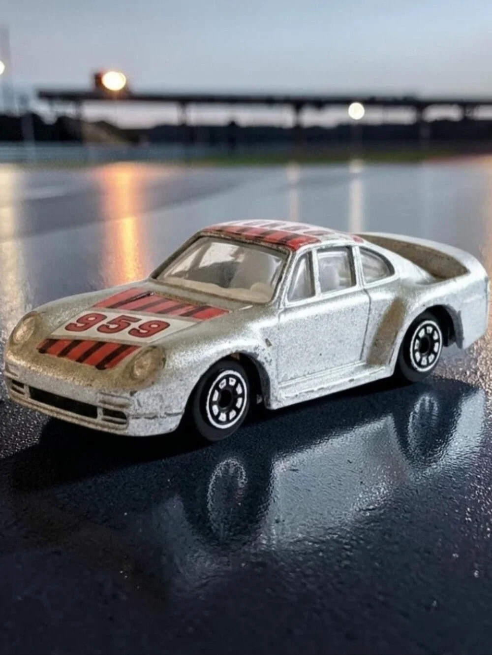 1986 Super Speedway Silver Porsche Turbo 959 No.23743 Die-Cast 1:64 Racecar Toy.